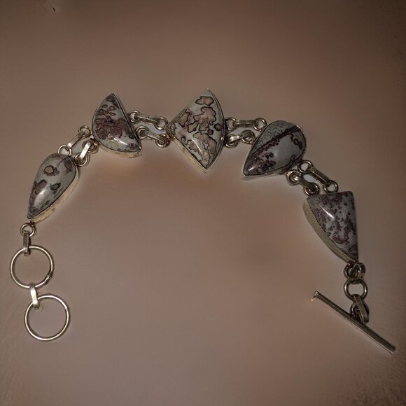 Uruguay Mined Moss Agate Vintage 925 7" Silver Bracelet - Picture 1 of 6